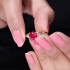 Rosec Jewels-Lab Grown Ruby Solitaire Engagement Ring with Diamond Trio