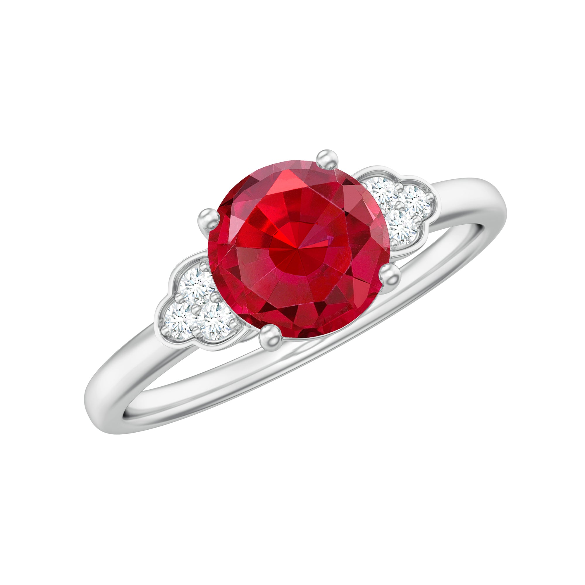 Rosec Jewels-Lab Grown Ruby Solitaire Engagement Ring with Diamond Trio