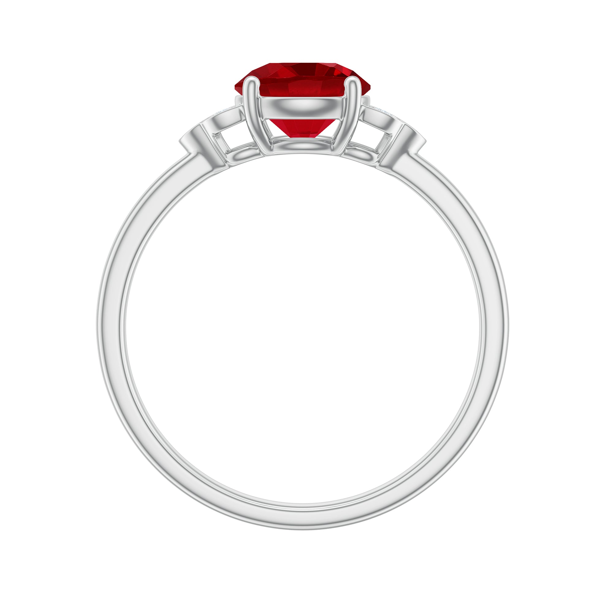 Rosec Jewels-Lab Grown Ruby Solitaire Engagement Ring with Diamond Trio