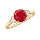 Rosec Jewels-Lab Grown Ruby Solitaire Engagement Ring with Diamond Trio