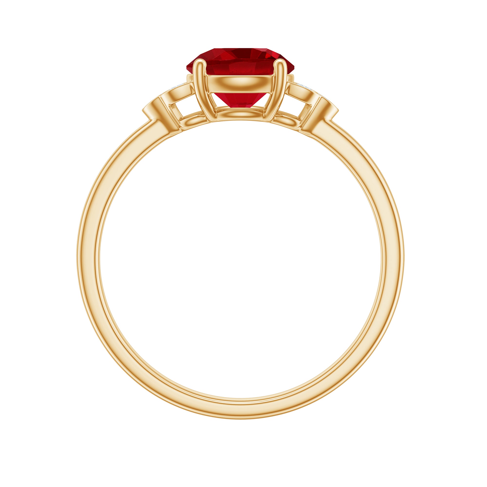 Rosec Jewels-Lab Grown Ruby Solitaire Engagement Ring with Diamond Trio