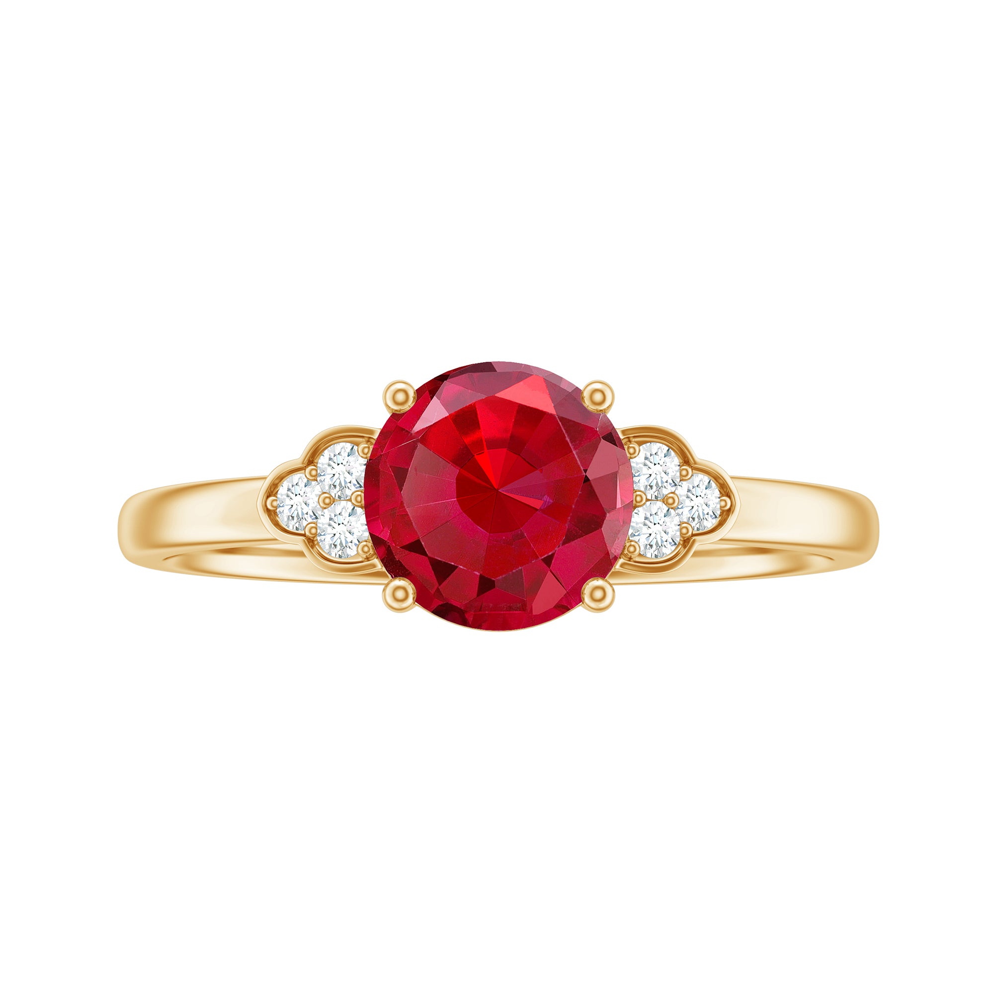 Rosec Jewels-Lab Grown Ruby Solitaire Engagement Ring with Diamond Trio