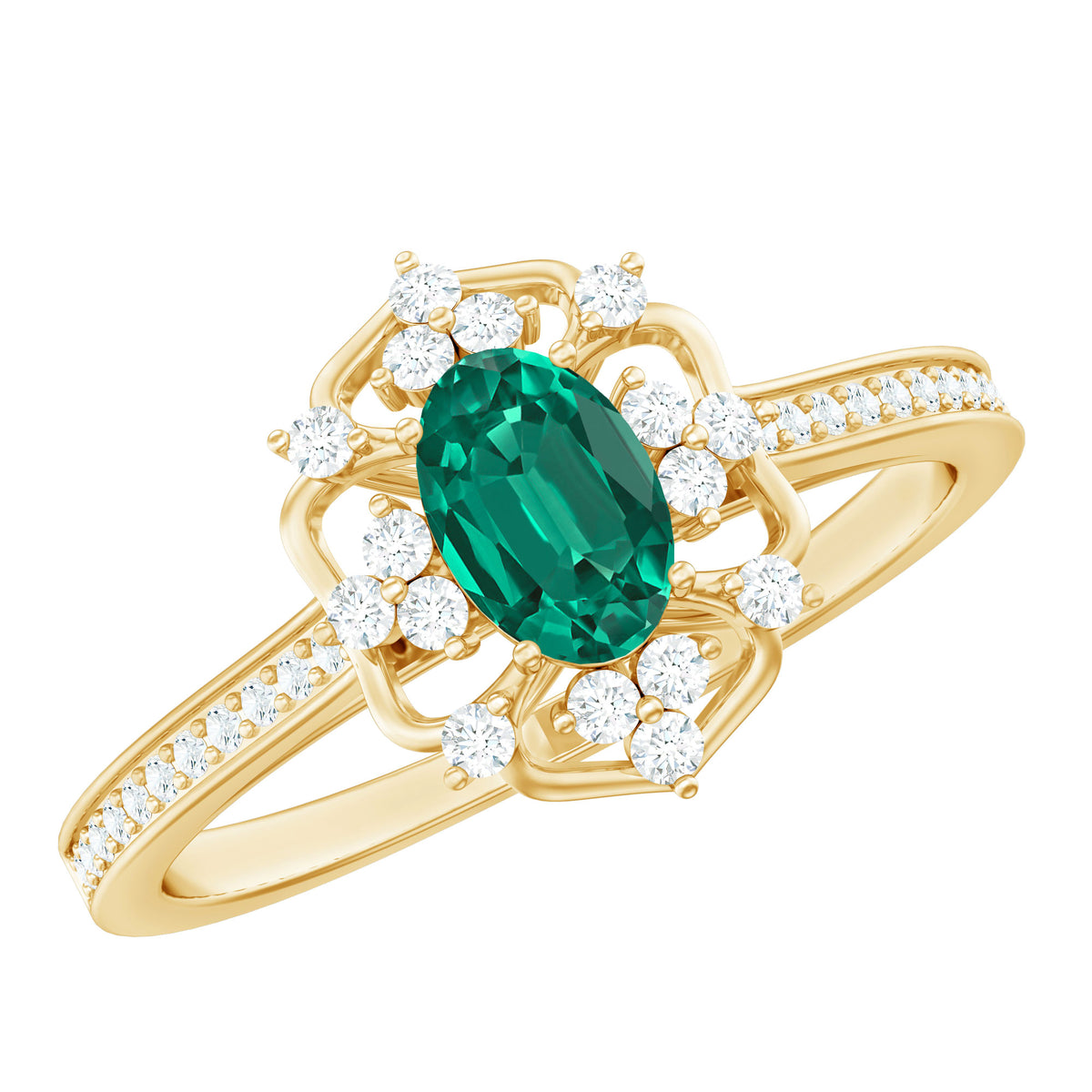 Oval Lab Grown Emerald Diamond Retro Engagement Ring – Rosec Jewels