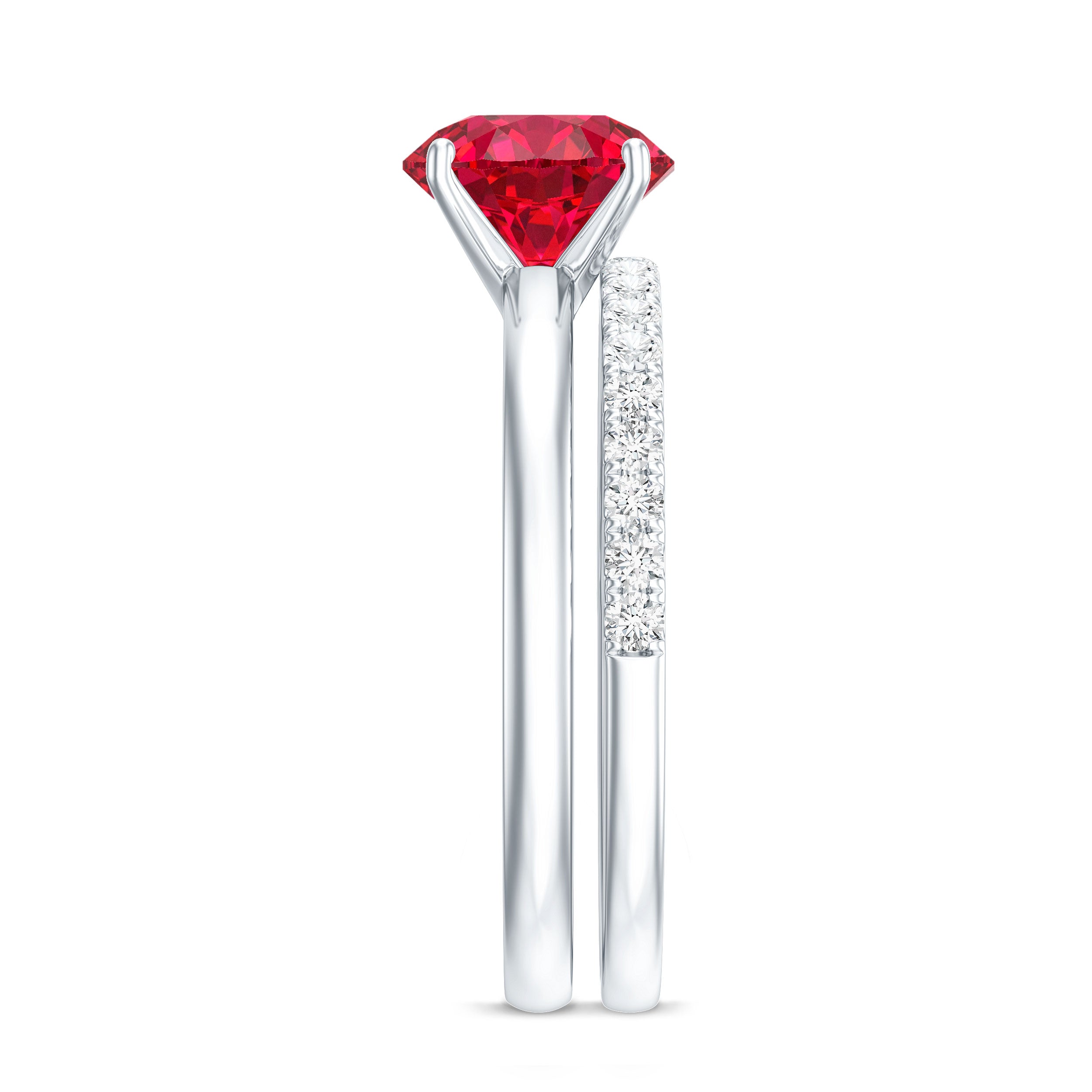 3 CT Solitaire Created Ruby Wedding Ring Set with Diamond AAAA - Rosec Jewels