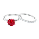 3 CT Solitaire Created Ruby Wedding Ring Set with Diamond AAAA - Rosec Jewels