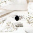 4.2 Carat Lab Grown Black Diamond Oval Engagement Ring with White Diamond Split Shank AAAA ( Synthetic ) - Rosec Jewels