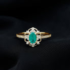 Vintage Style Emerald and Diamond Oval Engagement Ring AAA - Rosec Jewels