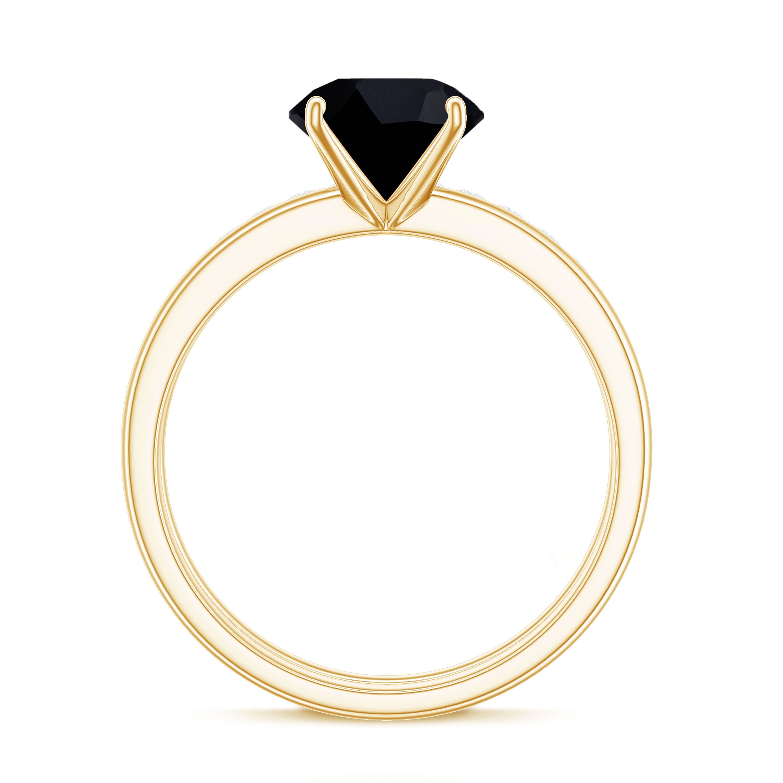 Natural 8mm Black Onyx Solitaire Engagement Rings with Diamond Enhancer AAA - Rosec Jewels