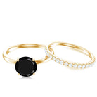 Natural 8mm Black Onyx Solitaire Engagement Rings with Diamond Enhancer AAA - Rosec Jewels