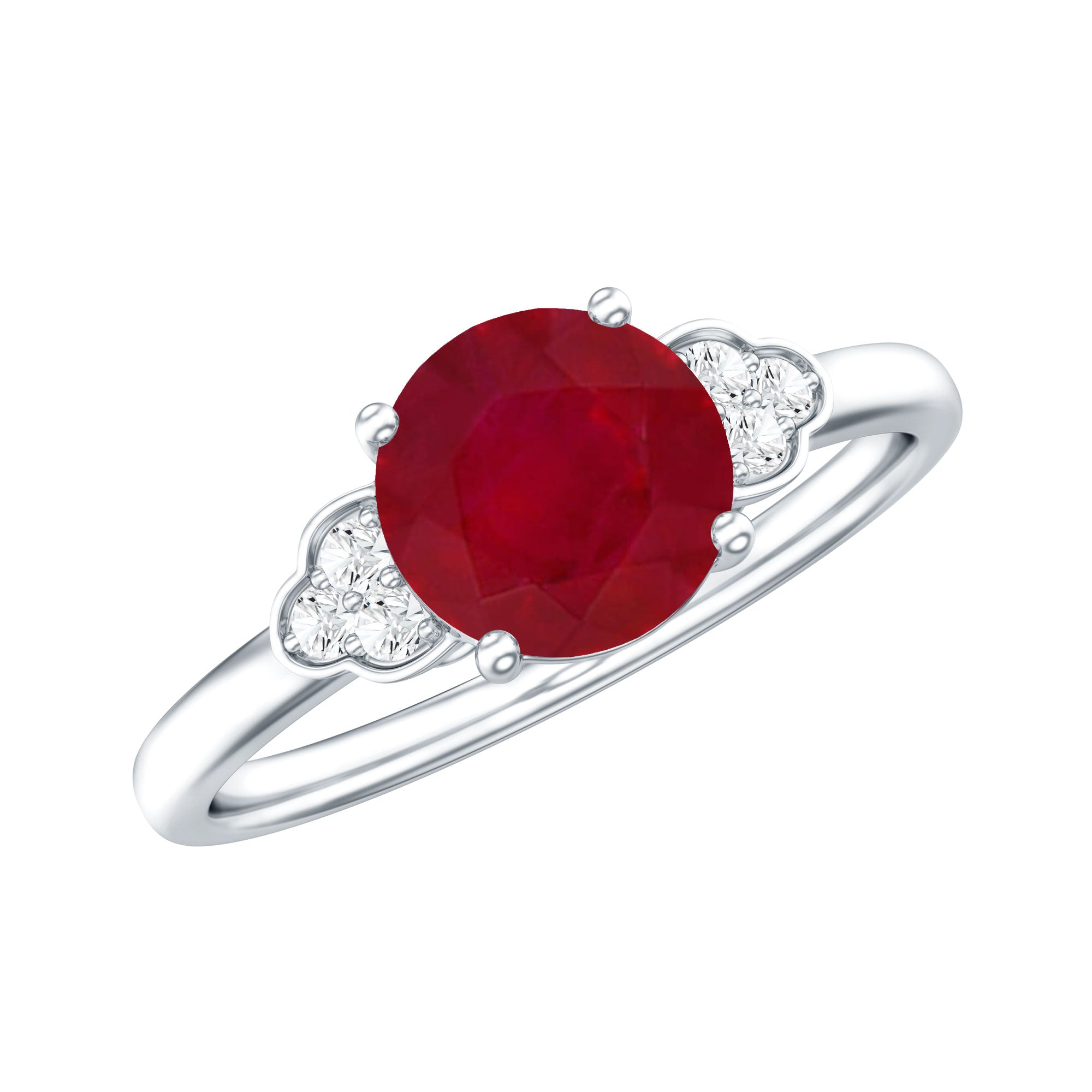 Real 0.6 Carat Ruby Promise Ring with Diamond Trio AAA - Rosec Jewels