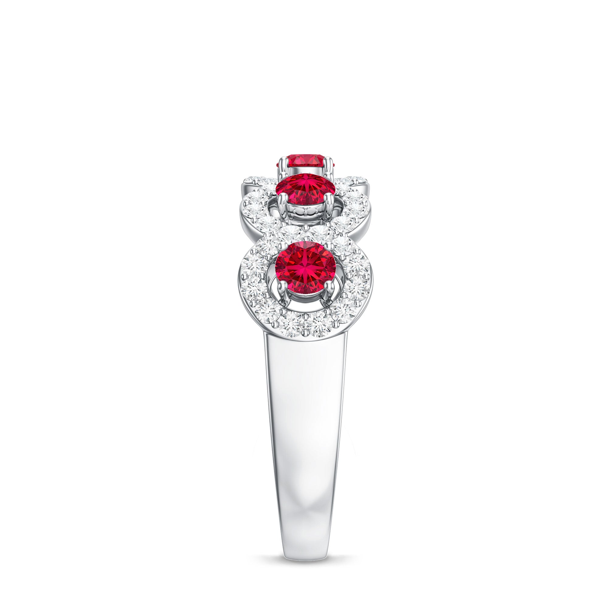 Classic Lab Grown Ruby and Diamond Halo Half Eternity Ring AAAA - Rosec Jewels