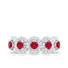Classic Lab Grown Ruby and Diamond Halo Half Eternity Ring AAAA - Rosec Jewels