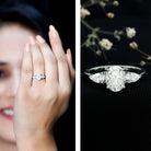 Rosec Jewels-Oval and Pear Cut Moissanite Three Stone Engagement Ring