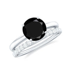 Rosec Jewels-Natural Black Spinel Wedding Engagement Ring Set with Diamond