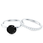 Rosec Jewels-Natural Black Spinel Wedding Engagement Ring Set with Diamond