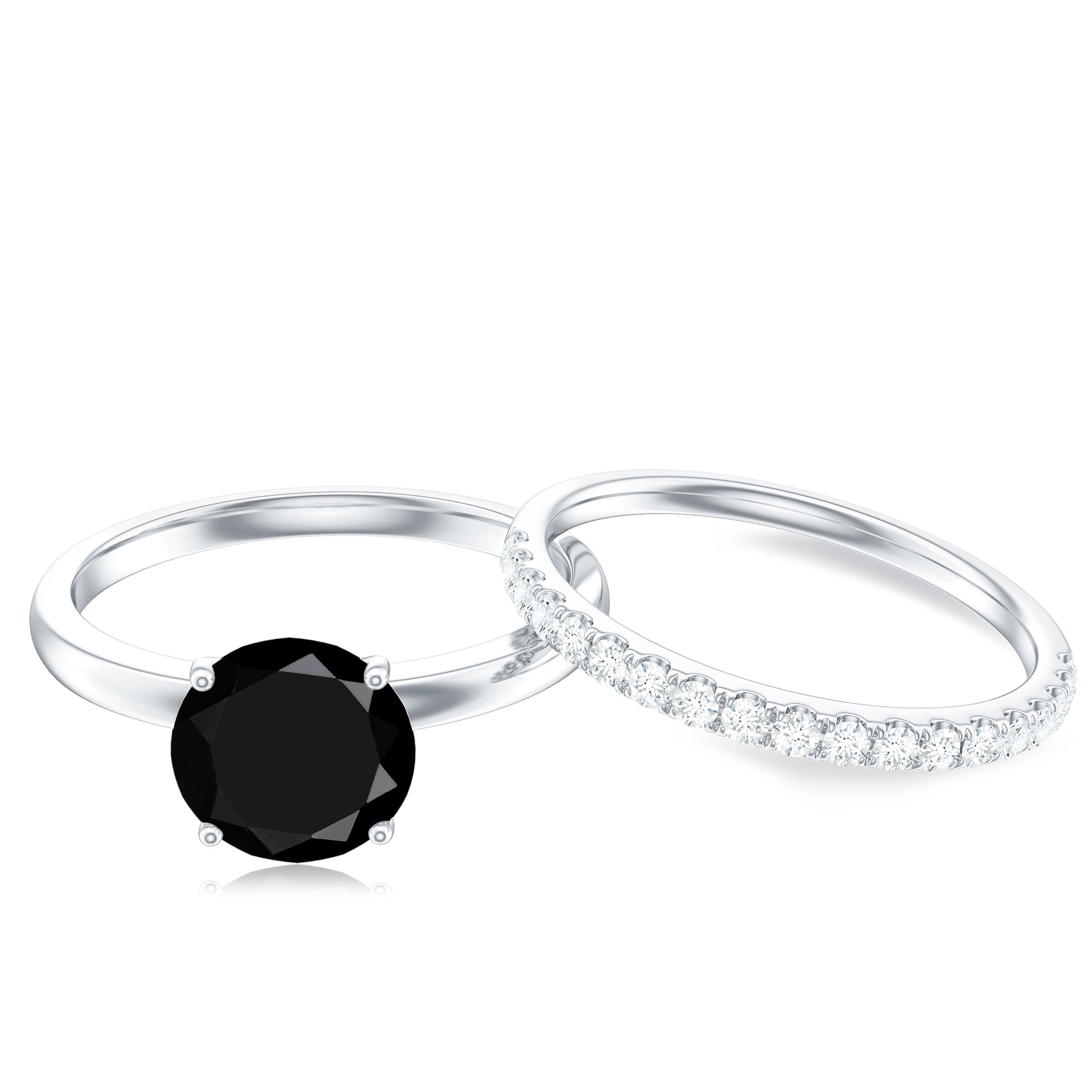 Rosec Jewels-Natural Black Spinel Wedding Engagement Ring Set with Diamond