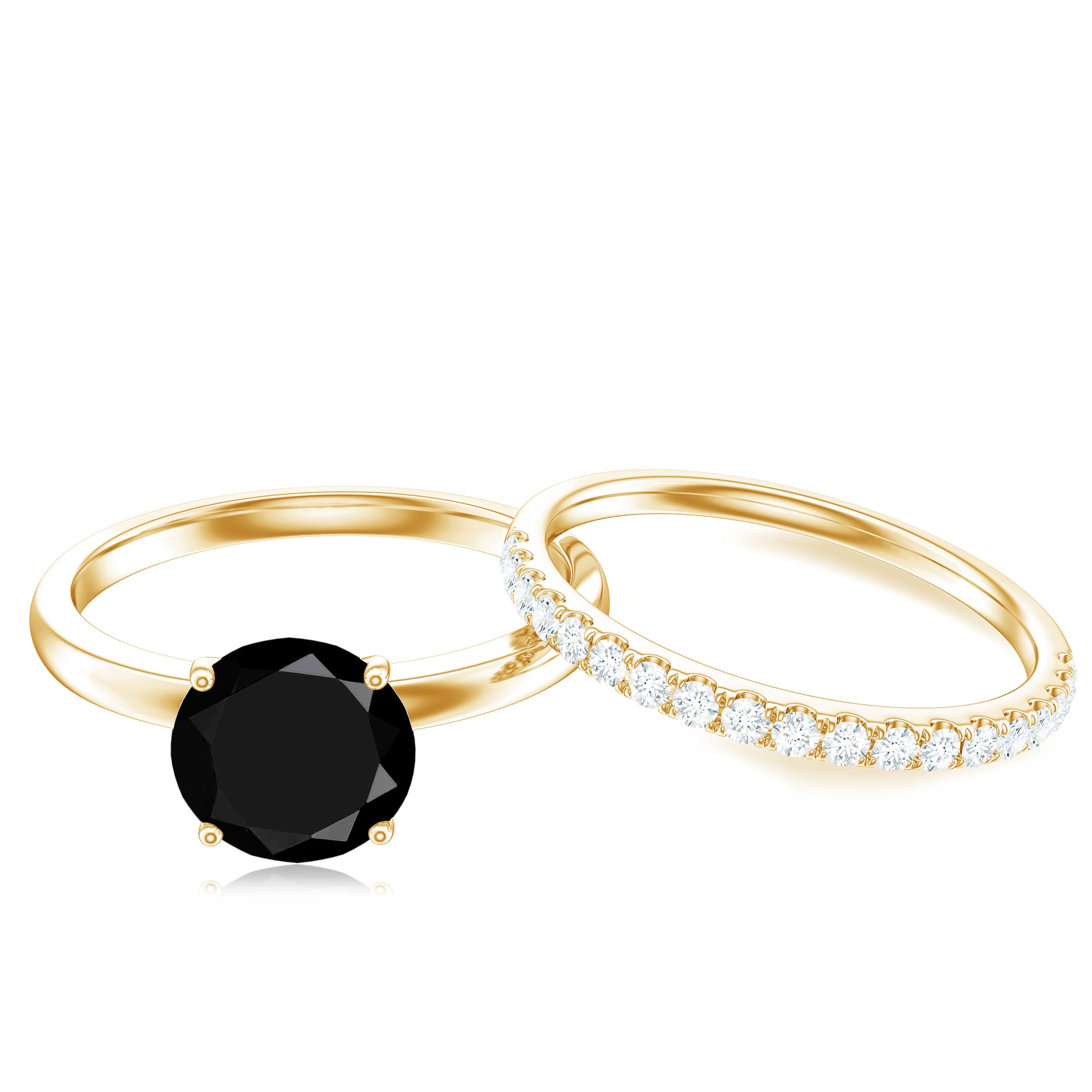 Rosec Jewels-Natural Black Spinel Wedding Engagement Ring Set with Diamond