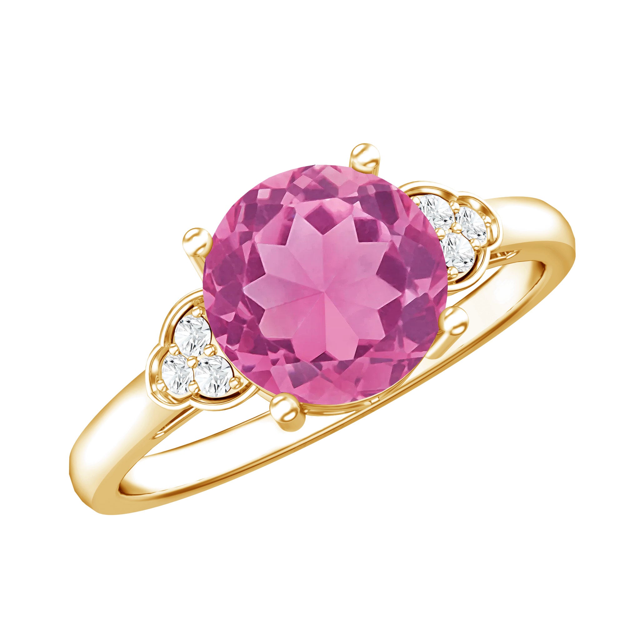 Round Pink Tourmaline Solitaire Engagement Ring with Diamond AAA - Rosec Jewels