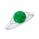 Natural Solitaire Emerald Engagement Ring with Diamond Trio AAA - Rosec Jewels