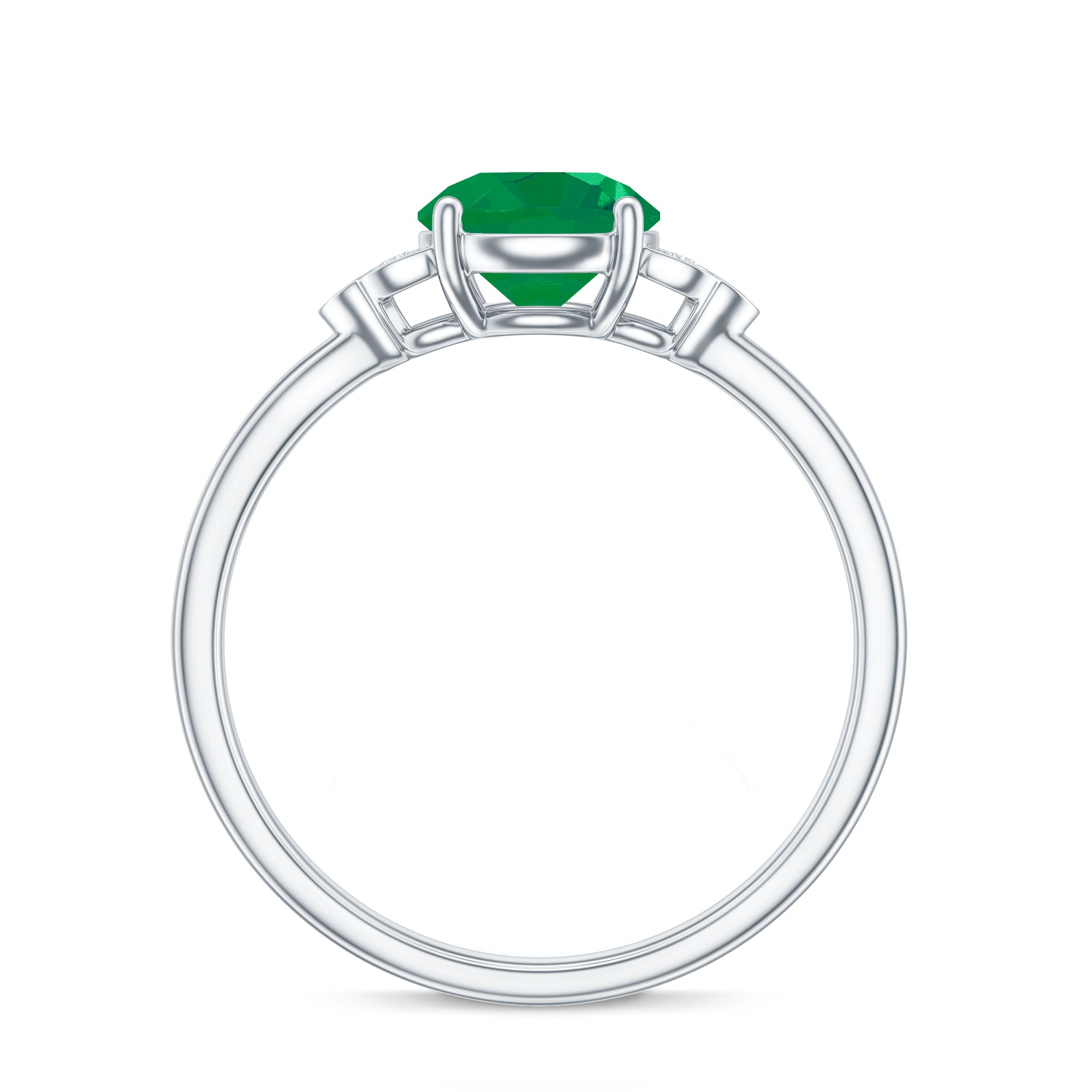 Natural Solitaire Emerald Engagement Ring with Diamond Trio AAA - Rosec Jewels
