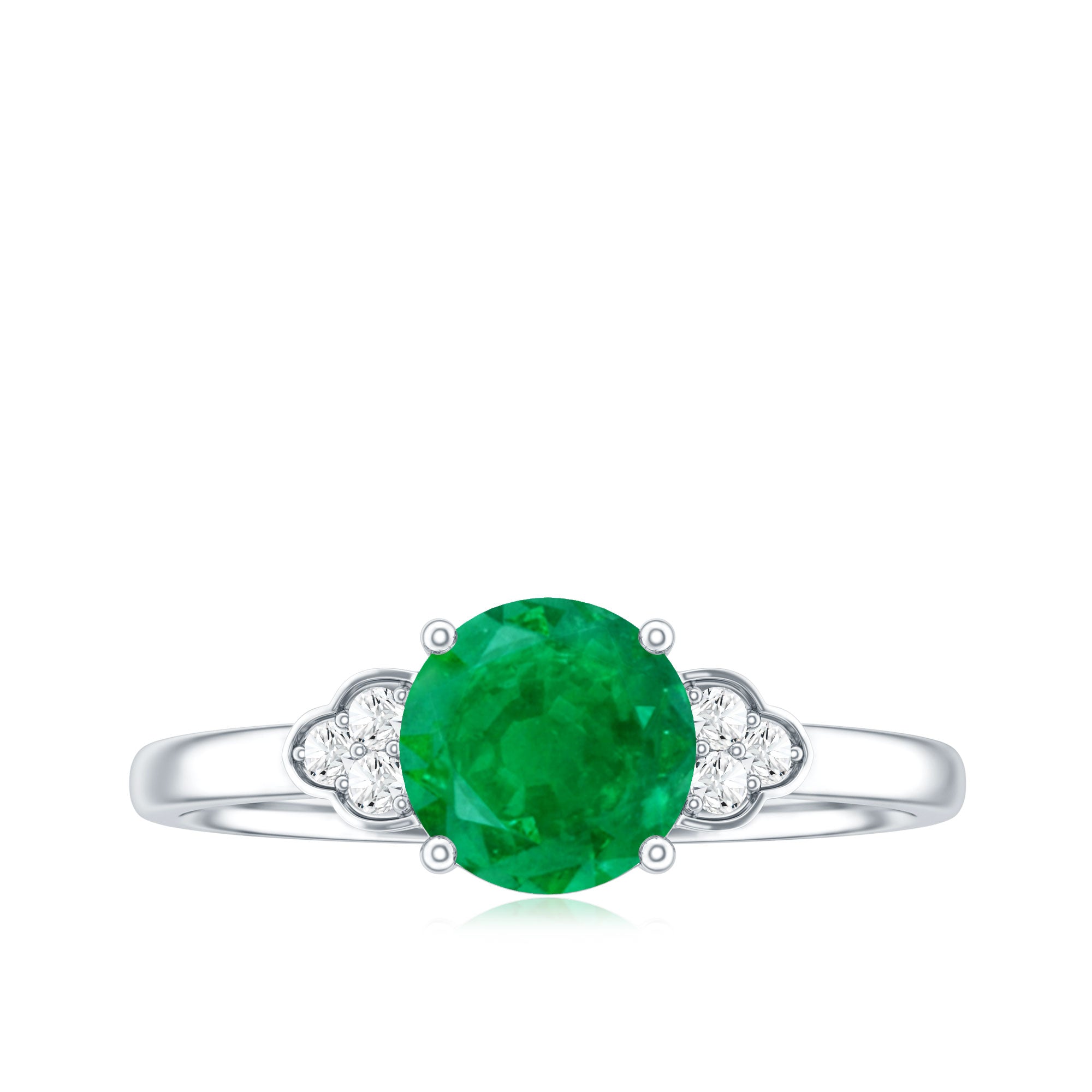 Natural Solitaire Emerald Engagement Ring with Diamond Trio AAA - Rosec Jewels