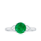 Natural Solitaire Emerald Engagement Ring with Diamond Trio AAA - Rosec Jewels