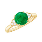 Natural Solitaire Emerald Engagement Ring with Diamond Trio AAA - Rosec Jewels