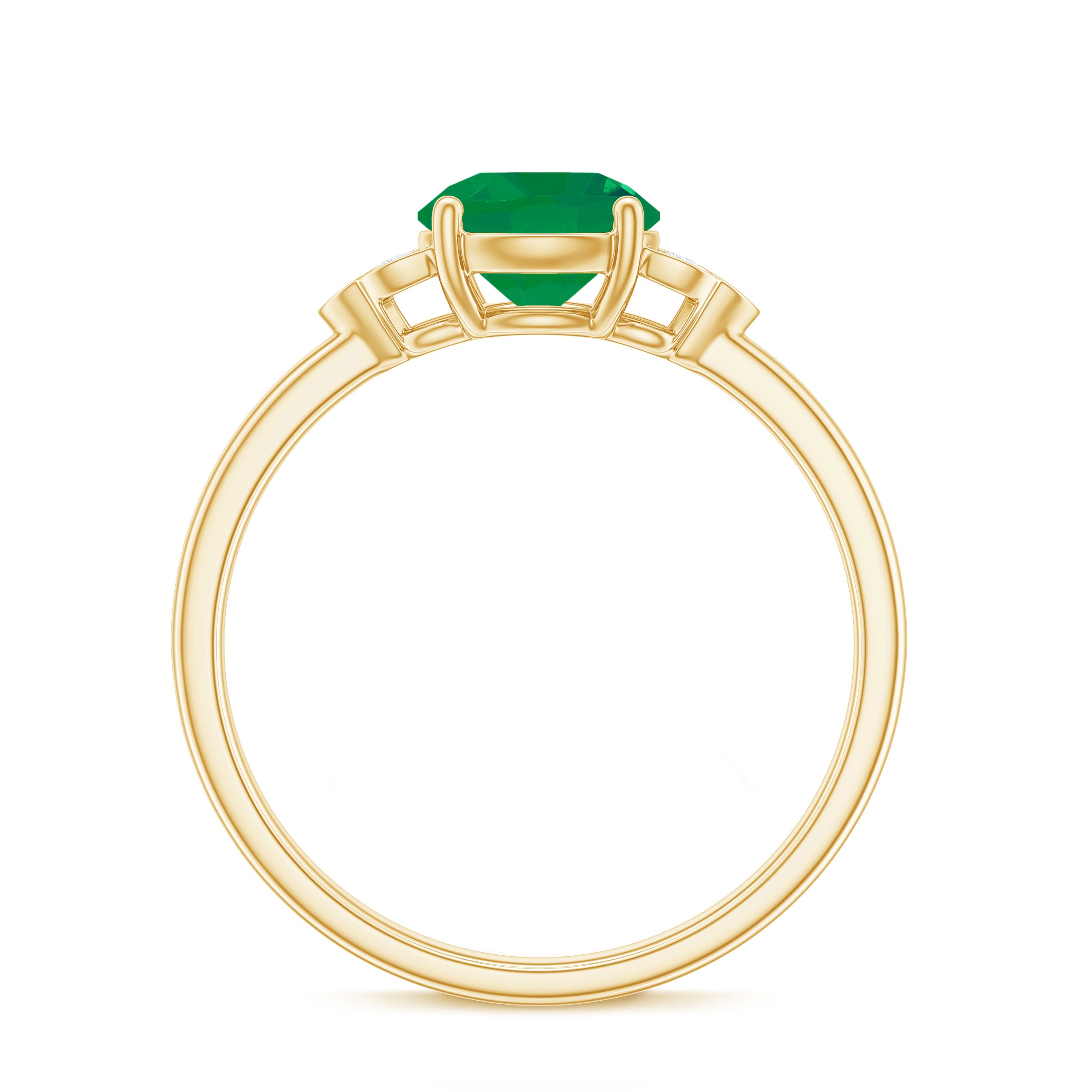 Natural Solitaire Emerald Engagement Ring with Diamond Trio AAA - Rosec Jewels