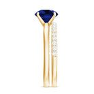 8mm Round Shape Lab Created Blue Sapphire Solitaire Wedding Ring Set with Diamond Band AAAA - Rosec Jewels