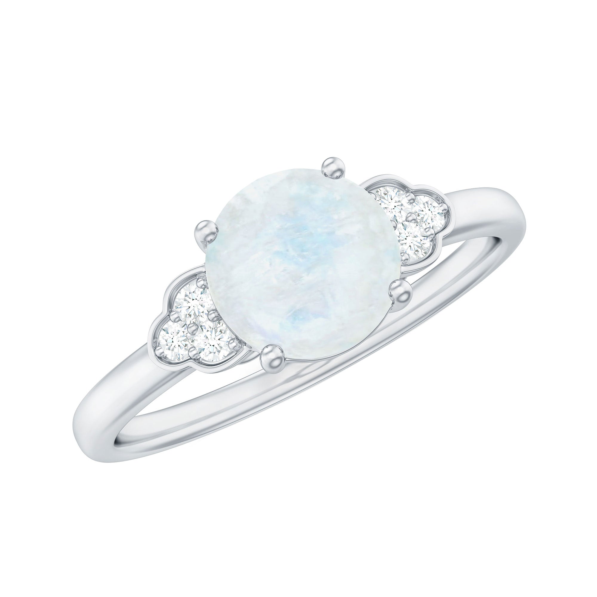 1.50 CT Moonstone Solitaire Engagement Ring with Diamond Trio AAA - Rosec Jewels