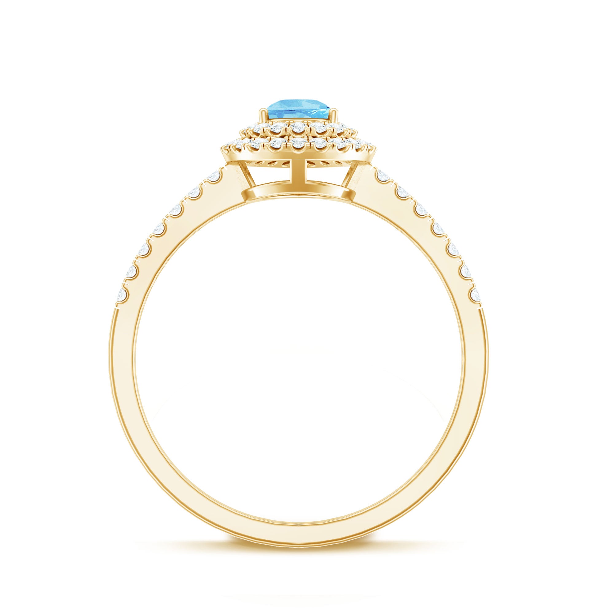 Classic Aquamarine and Diamond Teardrop Engagement Ring with Double Halo AAA - Rosec Jewels
