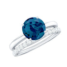Rosec Jewels-8mm Round London Blue Topaz Solitaire Engagement Ring with Diamond Band