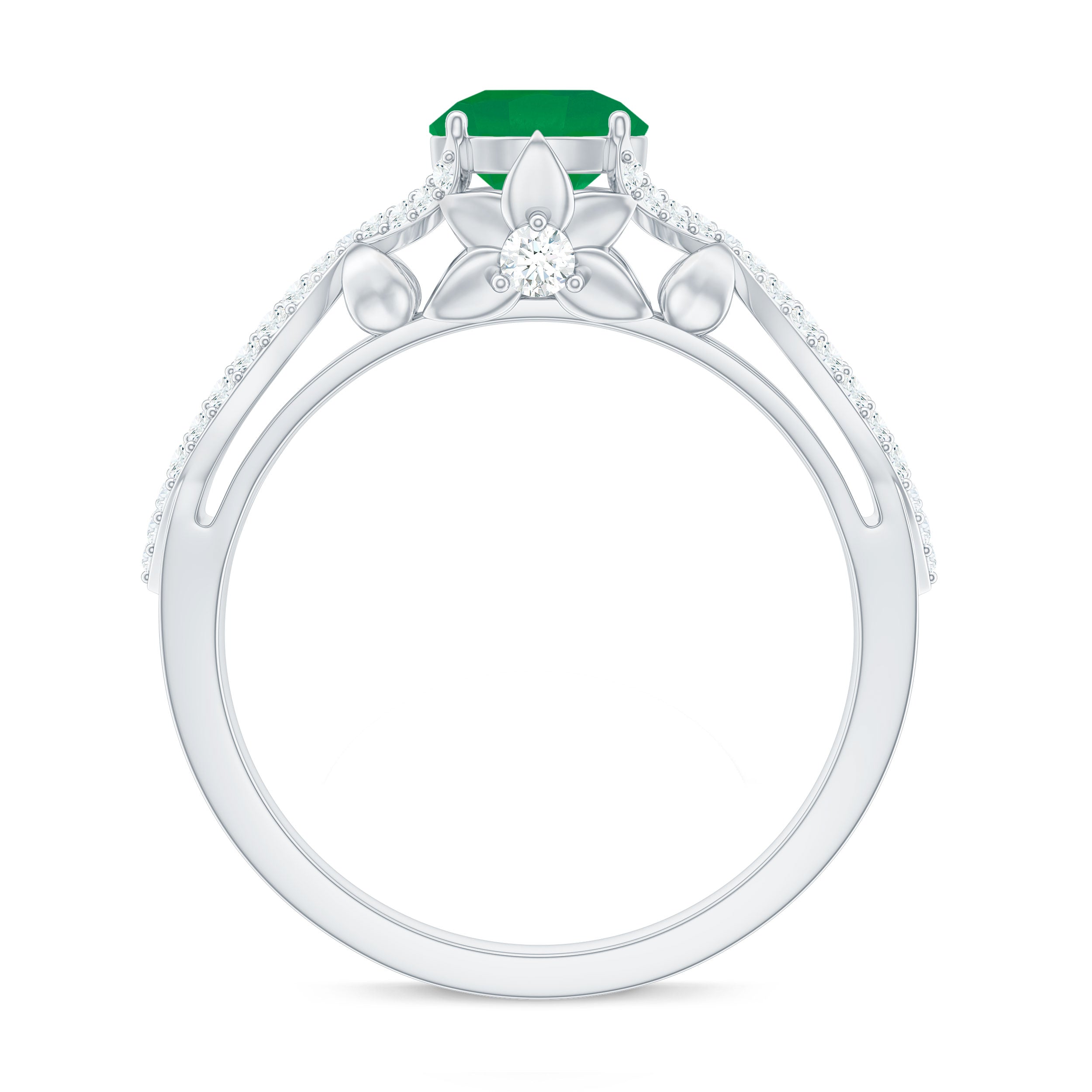 Designer Emerald Crossover Engagement Ring with Diamond AAA - Rosec Jewels
