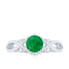 Designer Emerald Crossover Engagement Ring with Diamond AAA - Rosec Jewels