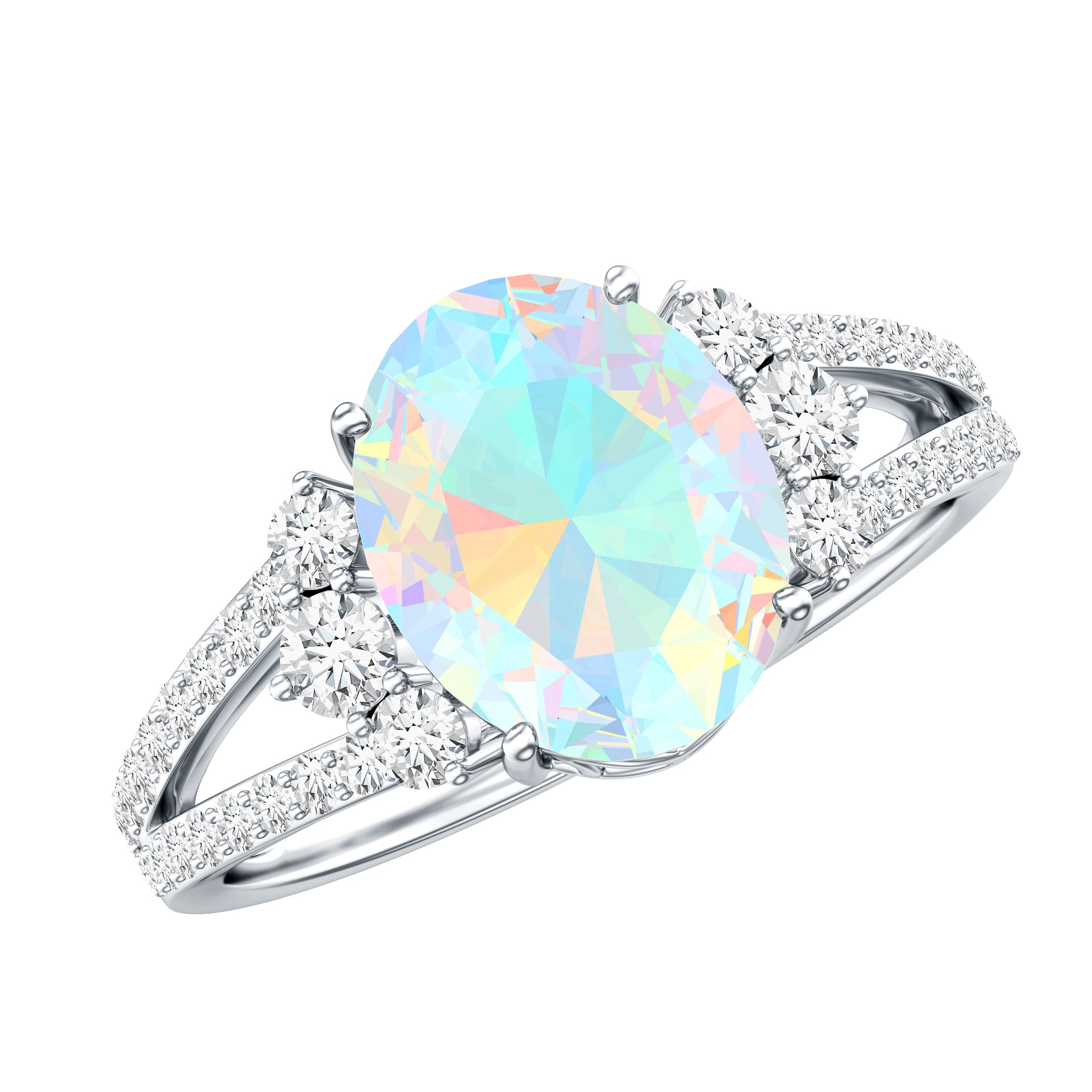 Certified 8X10 mm Ethiopian Opal Oval Engagement Ring with Diamond AAA - Rosec Jewels