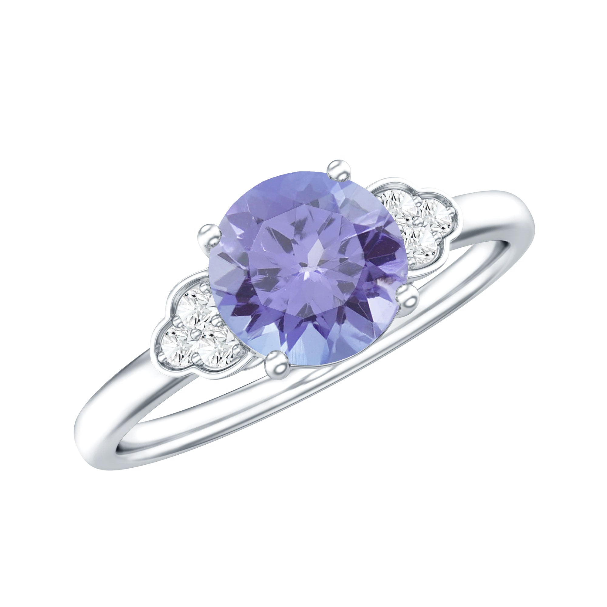 Natural Tanzanite Engagement Ring with Trio of Diamond AAA - Rosec Jewels