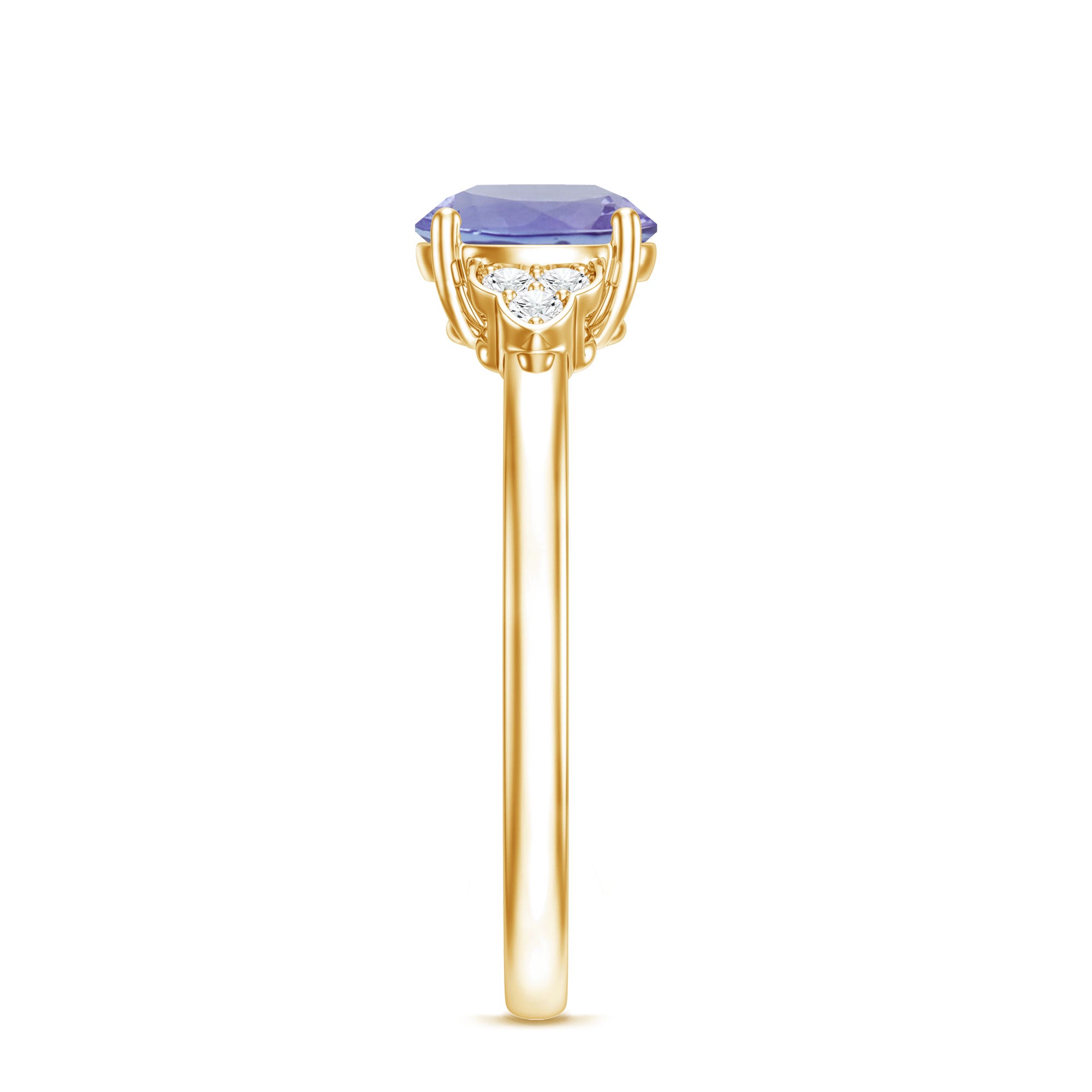 Natural Tanzanite Engagement Ring with Trio of Diamond AAA - Rosec Jewels