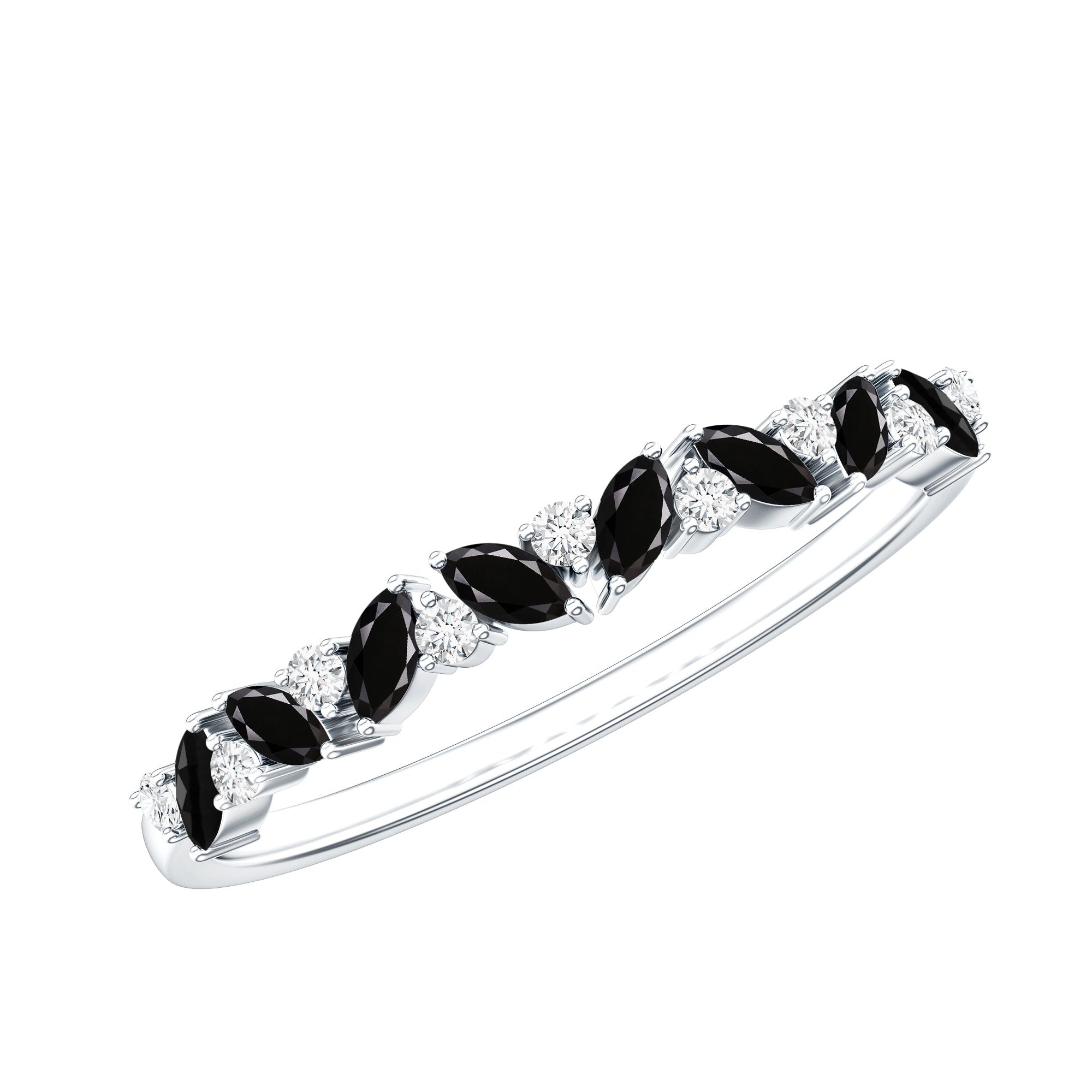 Rosec Jewels-Natural Marquise Black Spinel Diamond Half Eternity Ring