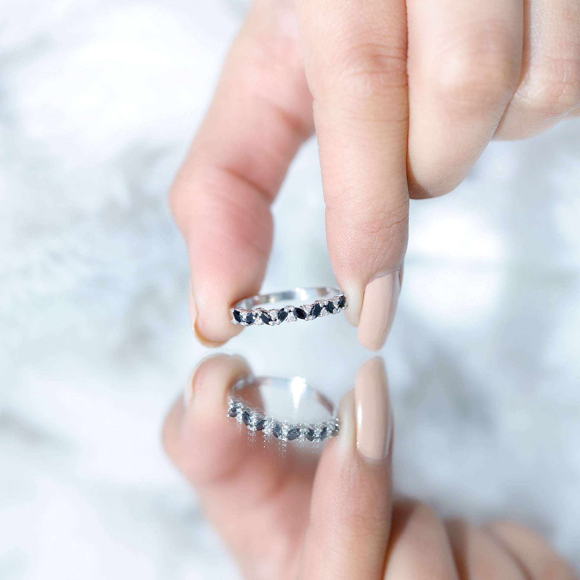 Rosec Jewels-Natural Marquise Black Spinel Diamond Half Eternity Ring