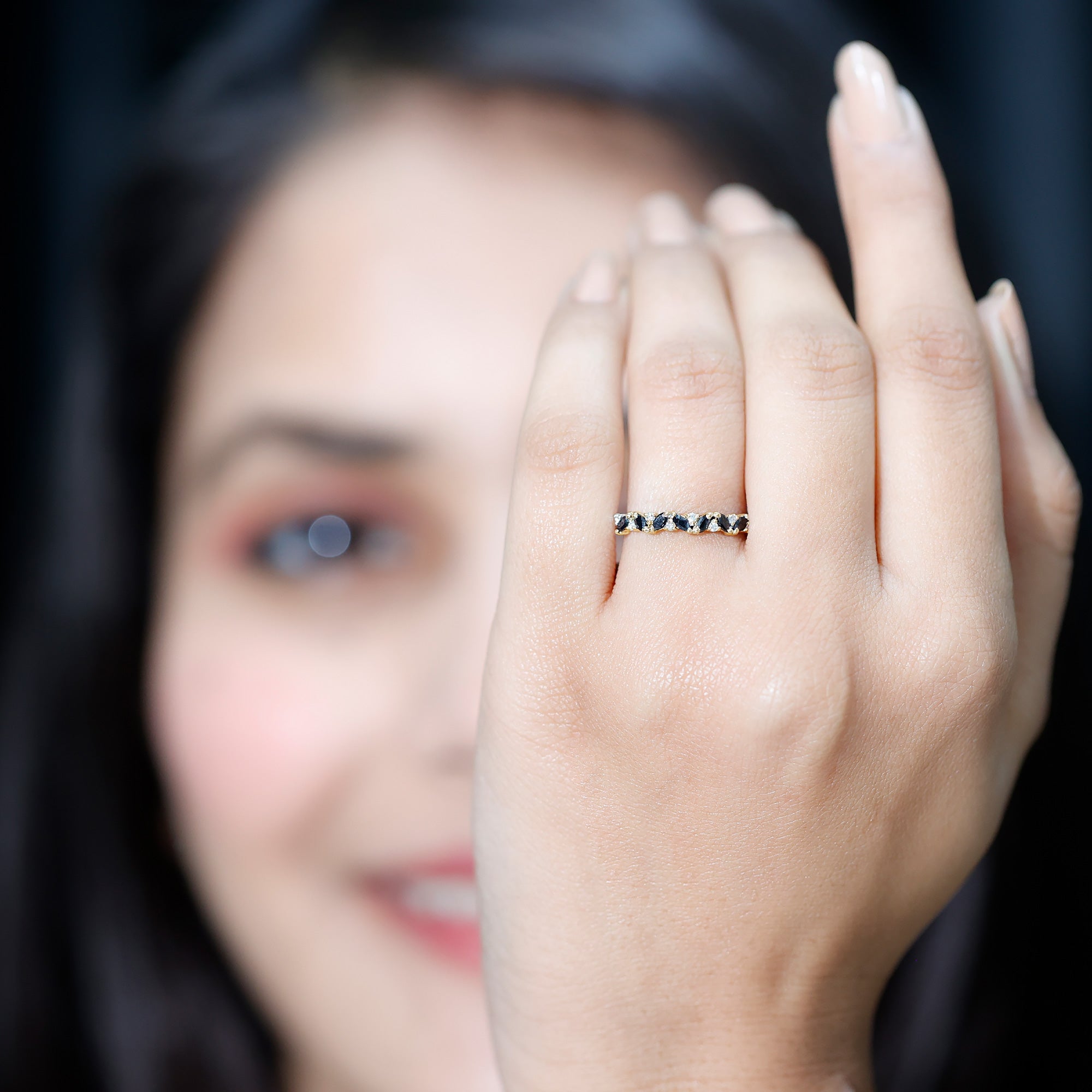 Rosec Jewels-Natural Marquise Black Spinel Diamond Half Eternity Ring