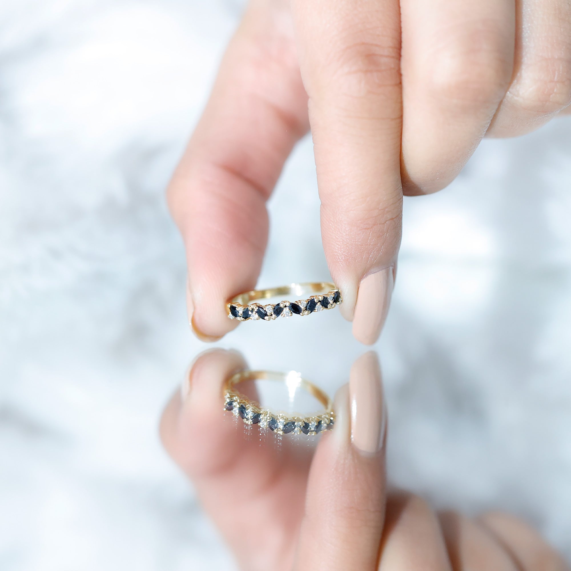 Rosec Jewels-Natural Marquise Black Spinel Diamond Half Eternity Ring