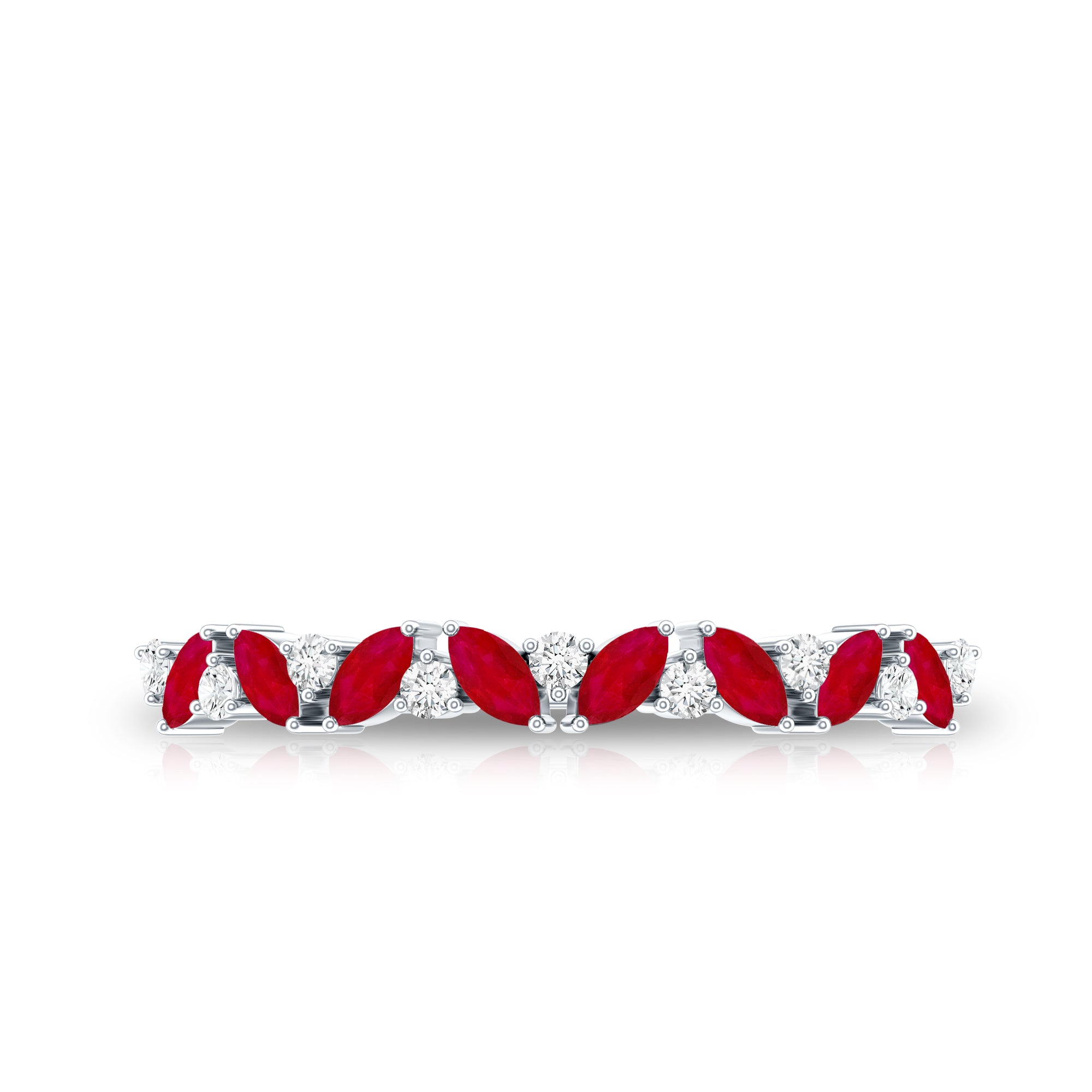 Rosec Jewels-Natural Marquise Ruby Half Eternity Ring with Diamond
