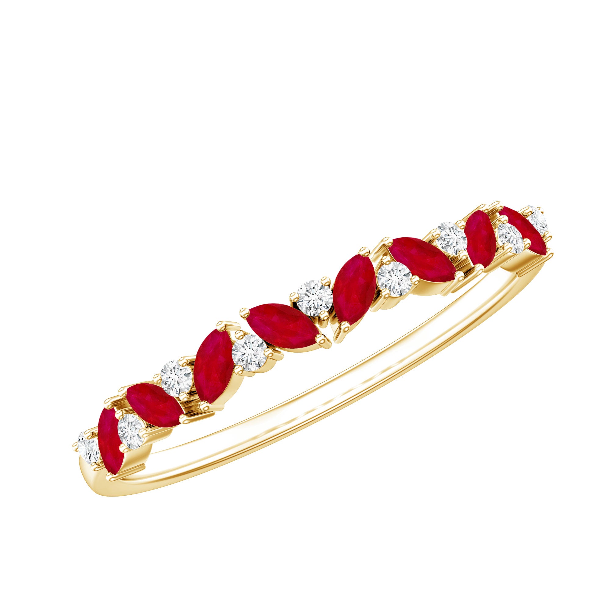 Rosec Jewels-Natural Marquise Ruby Half Eternity Ring with Diamond