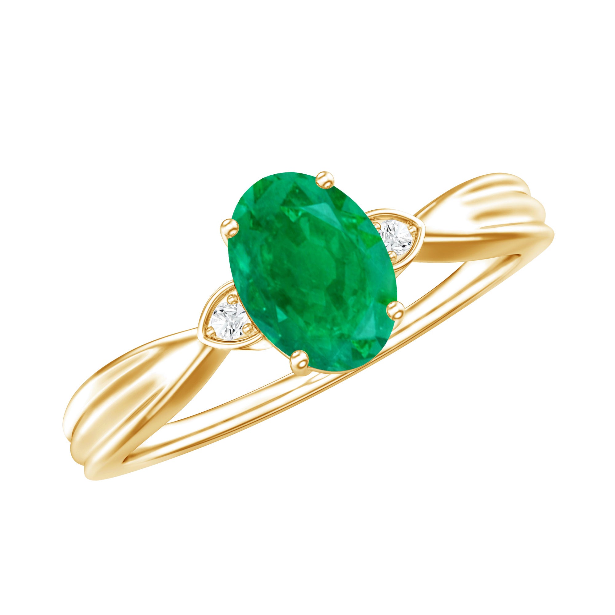 5X7 mm Oval Cut Emerald Vintage Engagement Ring with Diamond AAA - Rosec Jewels