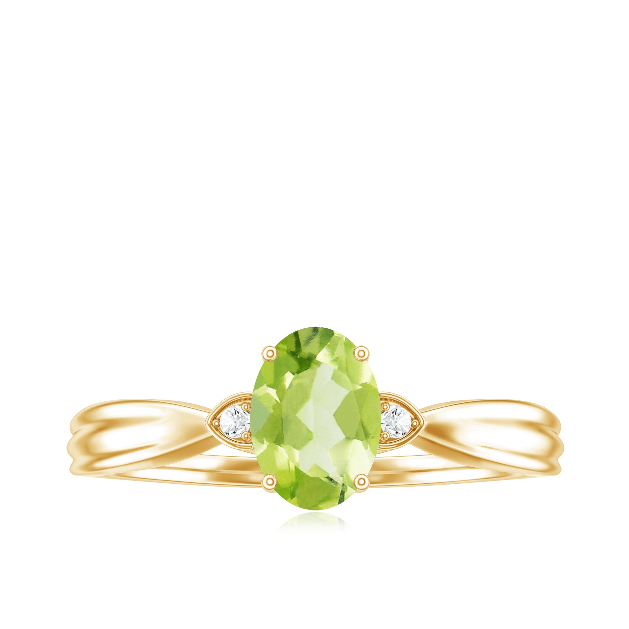 Natural 1 Carat Peridot Oval Engagement Ring with Diamond AAA - Rosec Jewels