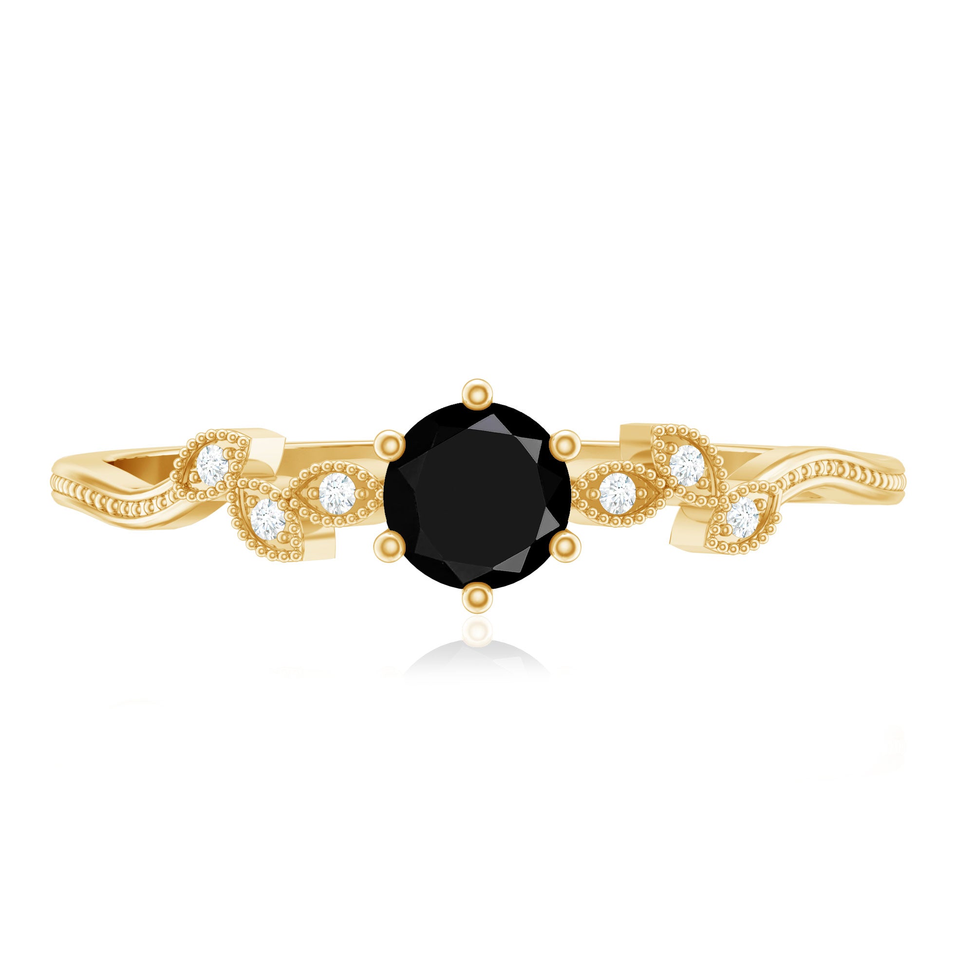 Nature Inspired Black Spinel Proposal Ring with Diamond AAA - Rosec Jewels