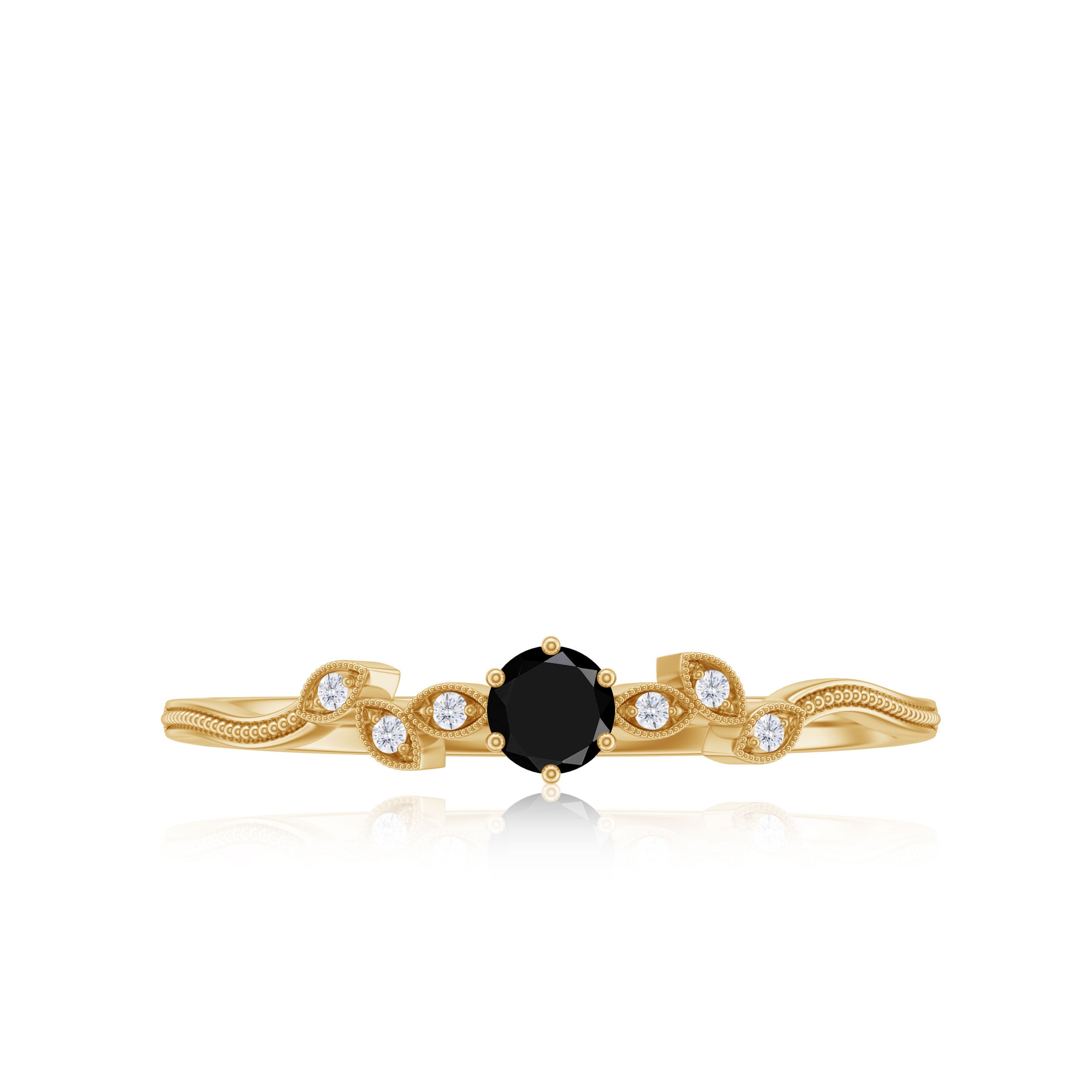 Black Onyx and Diamond Nature Inspired Promise Ring AAA - Rosec Jewels