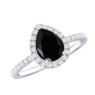 Genuine Black Onyx Teardrop Engagement Ring with Diamond AAA - Rosec Jewels