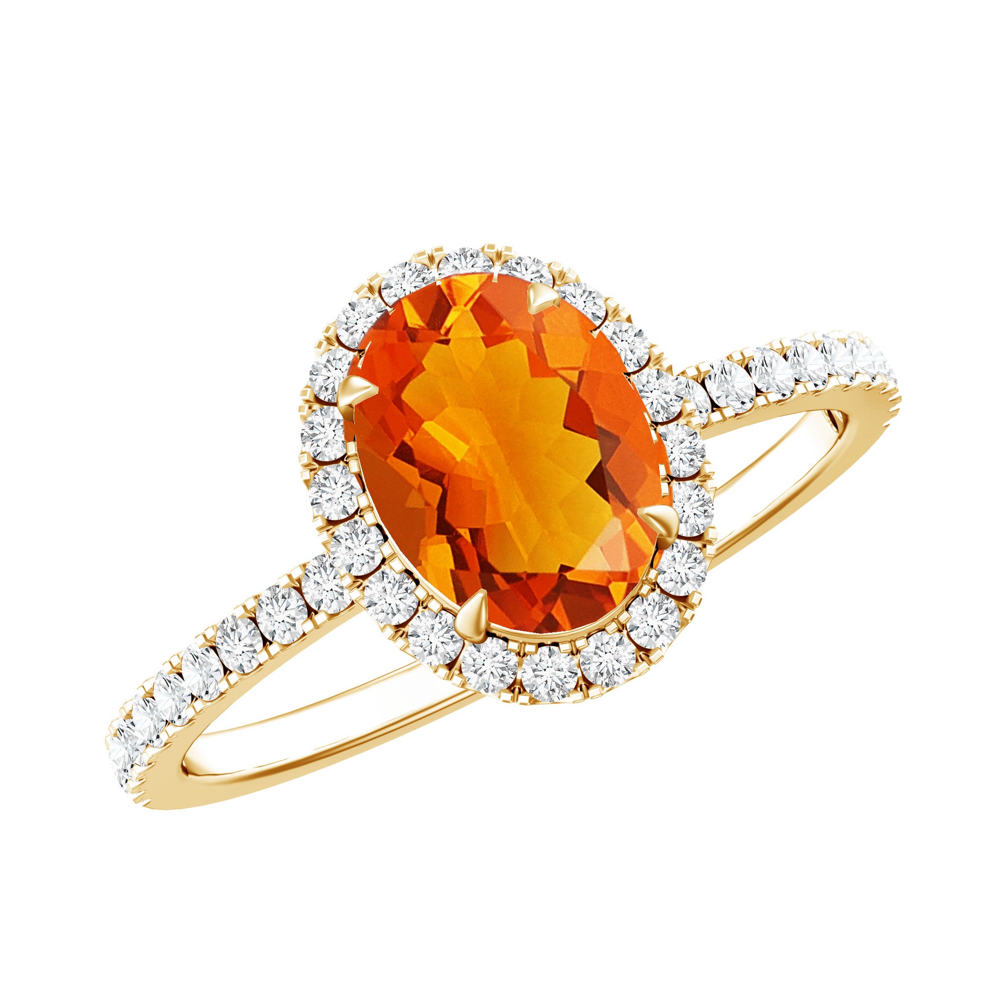 Rosec Jewels-Oval 6X8MM Fire Opal Engagement Ring with Diamond Halo