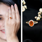Rosec Jewels-Oval 6X8MM Fire Opal Engagement Ring with Diamond Halo